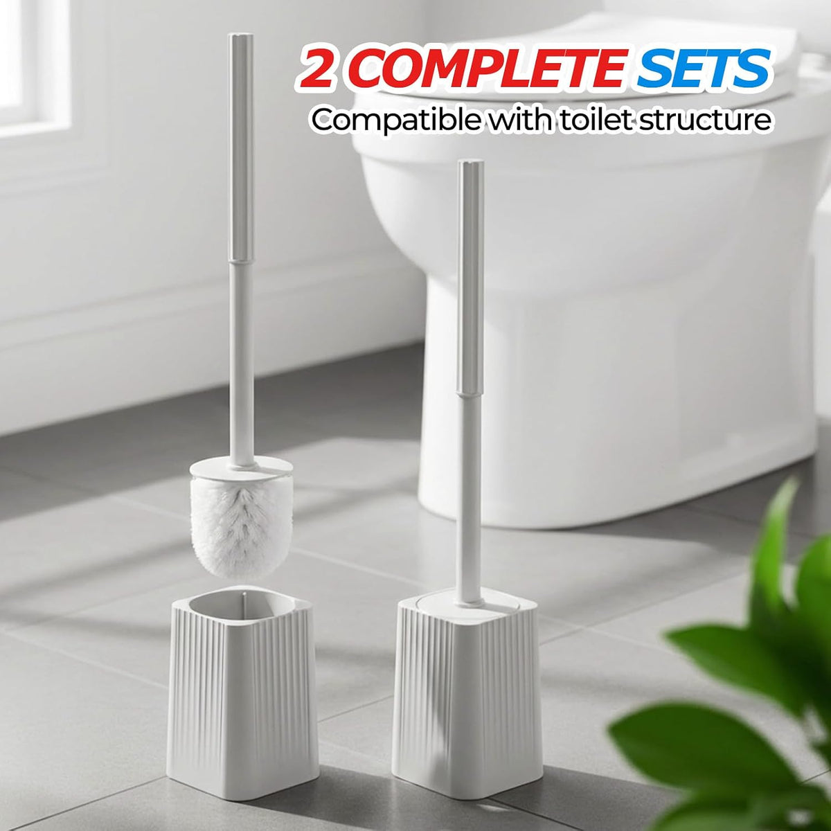 FORASTO 2Pack Toilet Bowl Brush and Holder Set - Restroom Cleaning Supplies