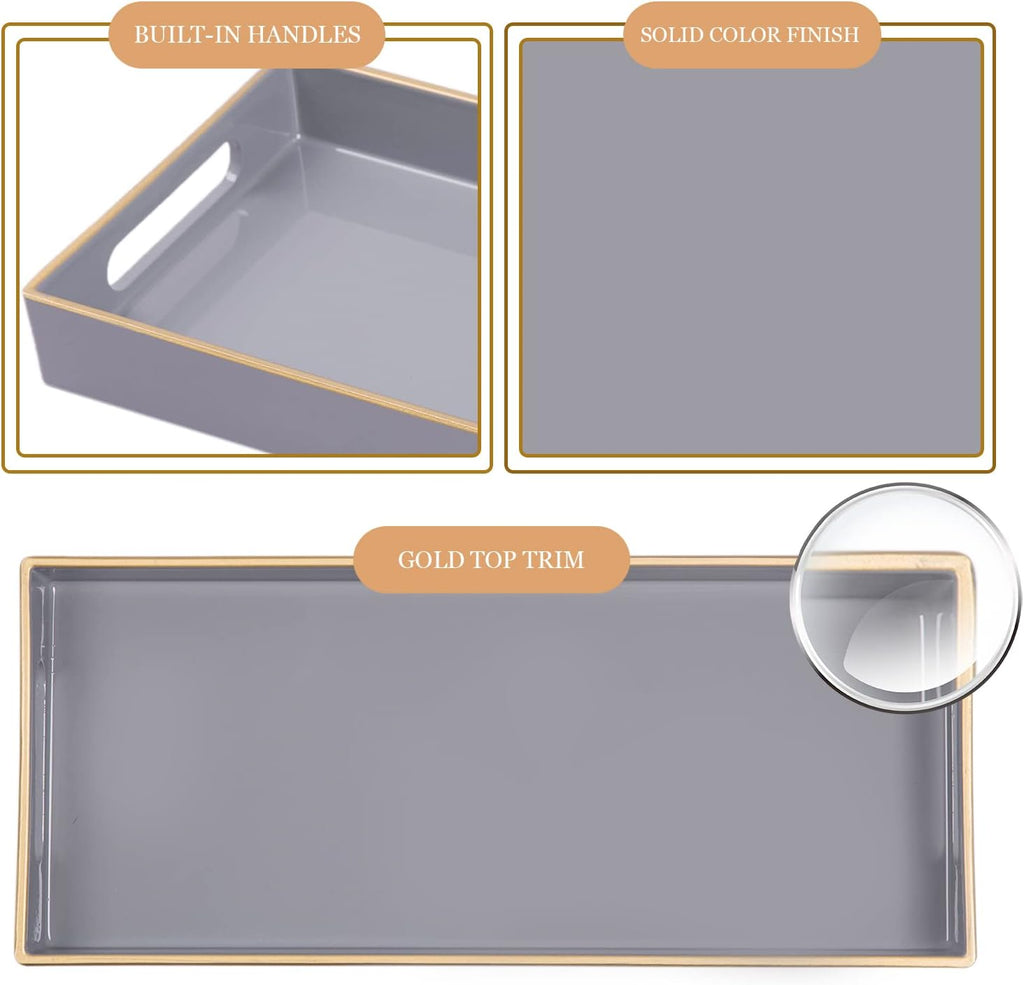 MAONAME Gray Bathroom Tray, Rectangular Toilet Tank Trays with Handles