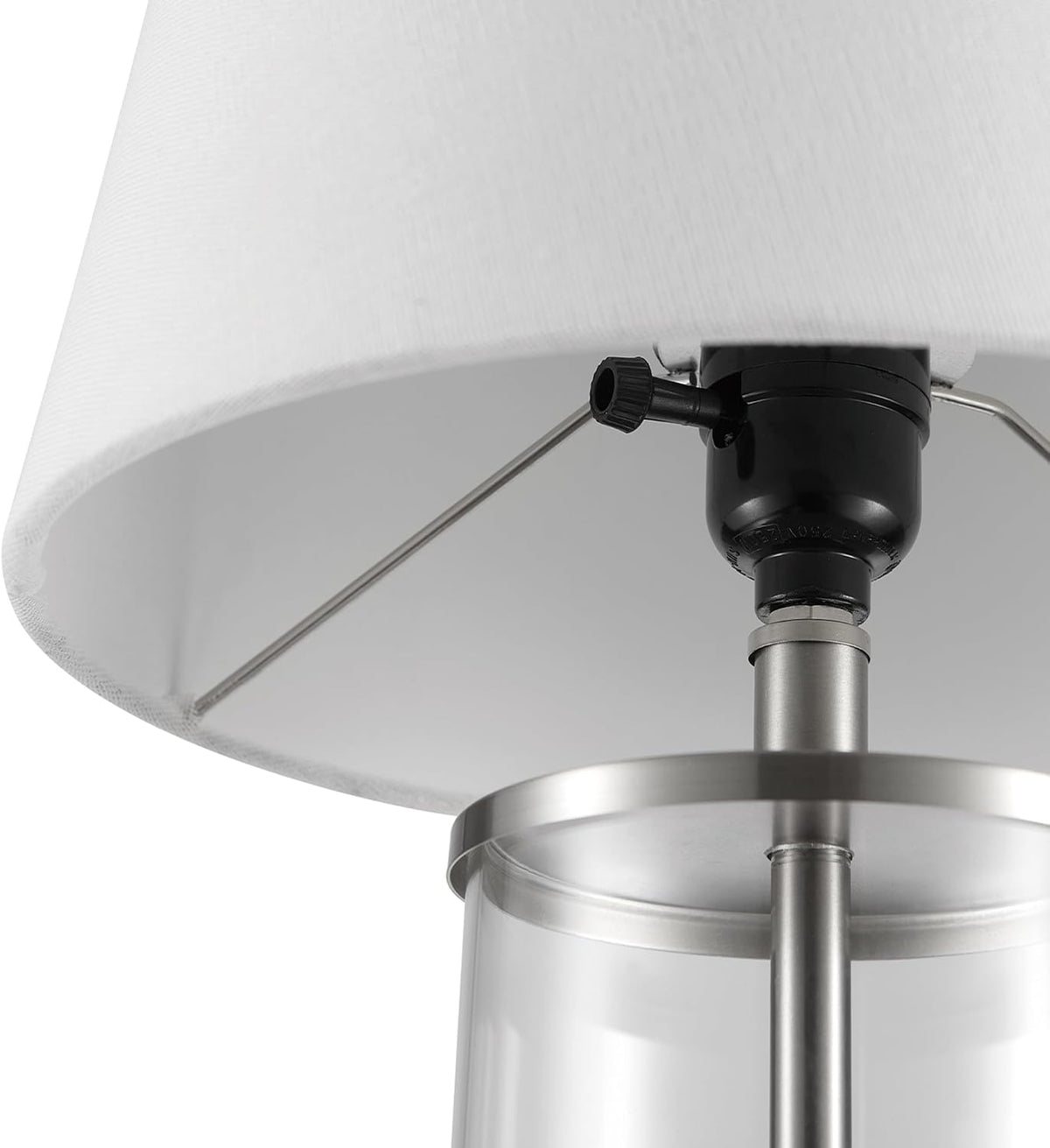 Globe Electric 67155 Maya 21" Fillable Table Lamp, Clear Glass and Steel Base, White Fabric Shade