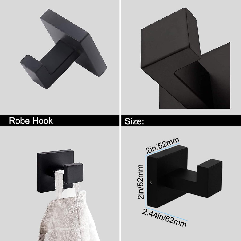Ralbay Bath Towel Bar, Premium Stainless Steel 5 Pieces Bathroom Hardware Accessories Set Wall Mounted Towel Bar Set, Matte Black