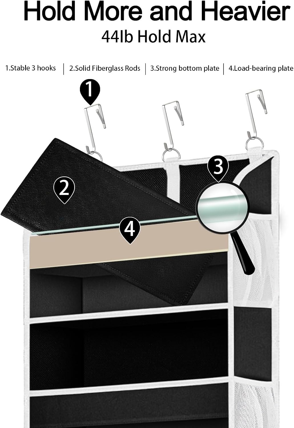 TAHAVICE 1Pack Over the Door Organizer Storage, 5 Large & 10 Mesh Pockets