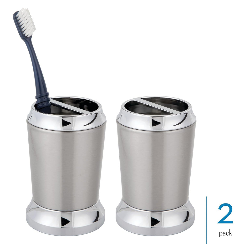 iDesign Stainless Steel Bathroom Toothbrush Holder, Pack of 2