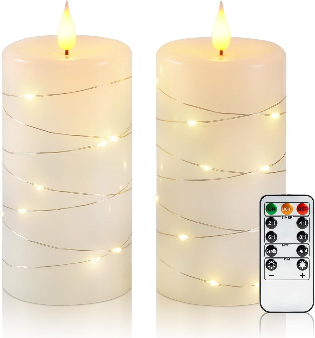 Amagic Real Wax Flameless Candles with Embedded String Lights Set of 2 Pink