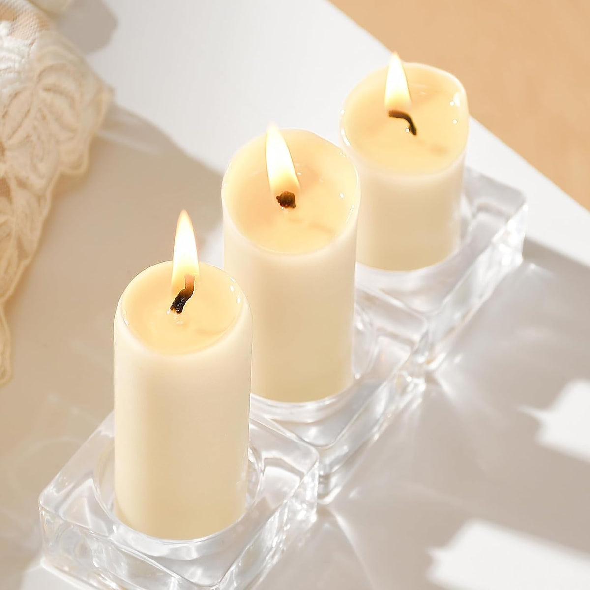 16-Pack 3.5"x1.3" Handmade Pure Beeswax Small Pillar Candles, Clean White