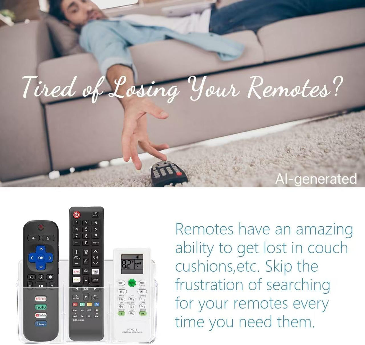 3 Slot Adjustable Remote Control Holder Wall Mount, TV Remote Box Hollow Bottom Slot Easy Phone Charging, Self Adhesive Remote Holder,Wall Pen Holder Storage for Home Office School (Clear)