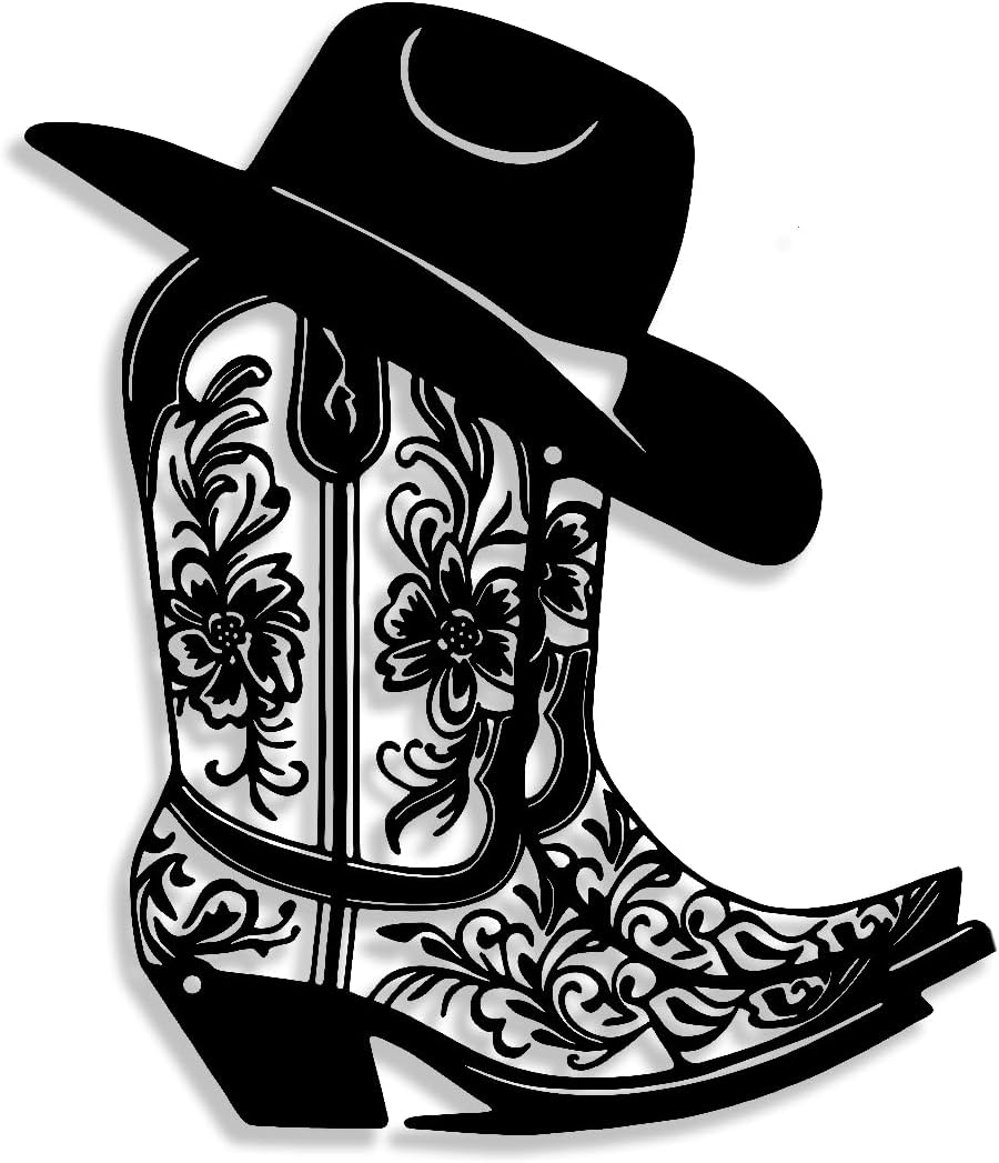Rajukit Cowgirl Boot Hat Metal Wall Decor for Home