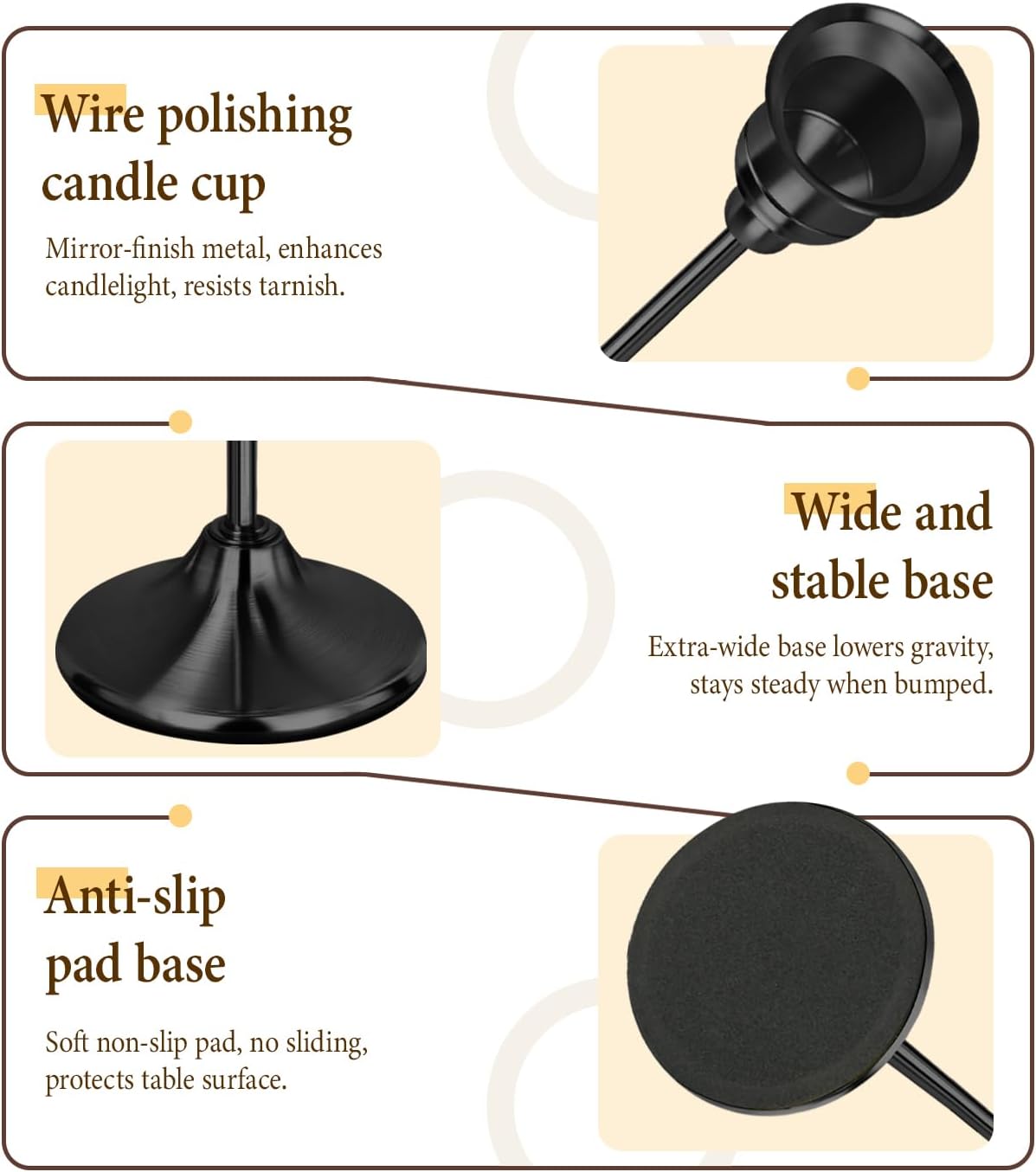 Black Candlestick Holders Set of 3 Weighted Stable Base