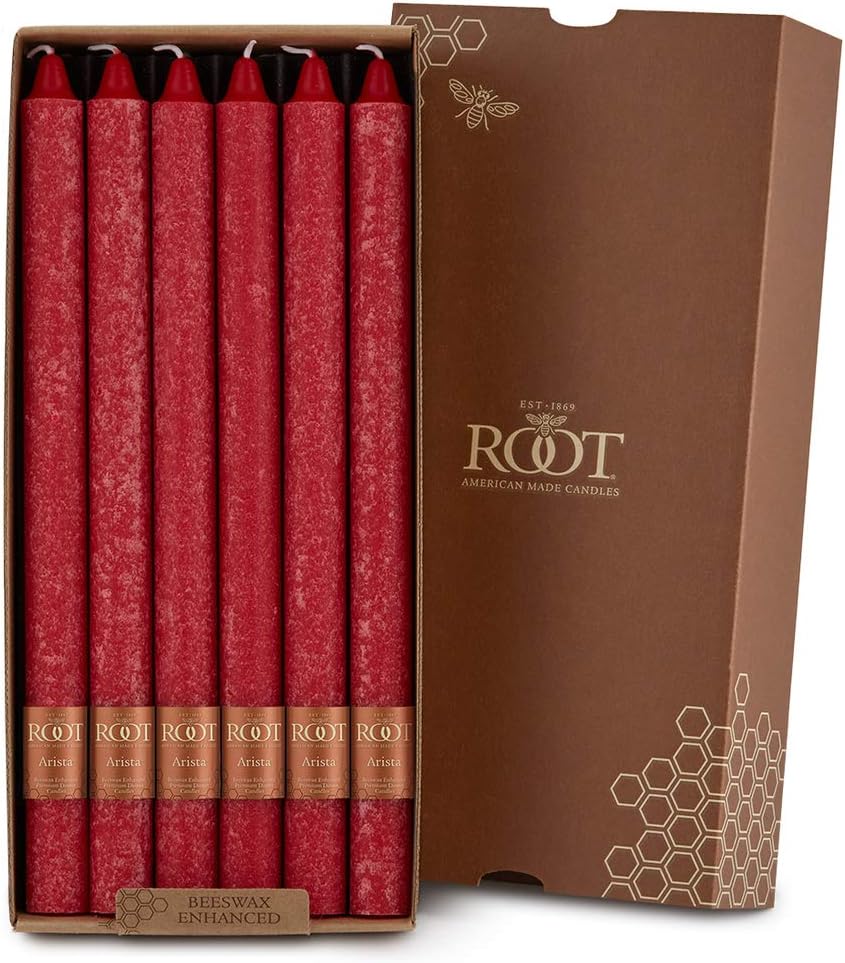 Root Candles 12-Count Unscented Timberline Arista Candles, 12-Inch, Red
