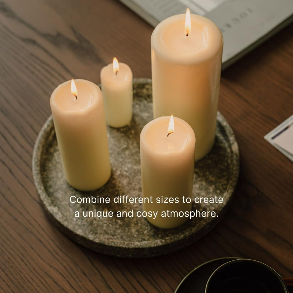 Spaas Tray of 9 Unscented Pillar Candles, Paraffin Wax White, D 60 mm x H 150 mm