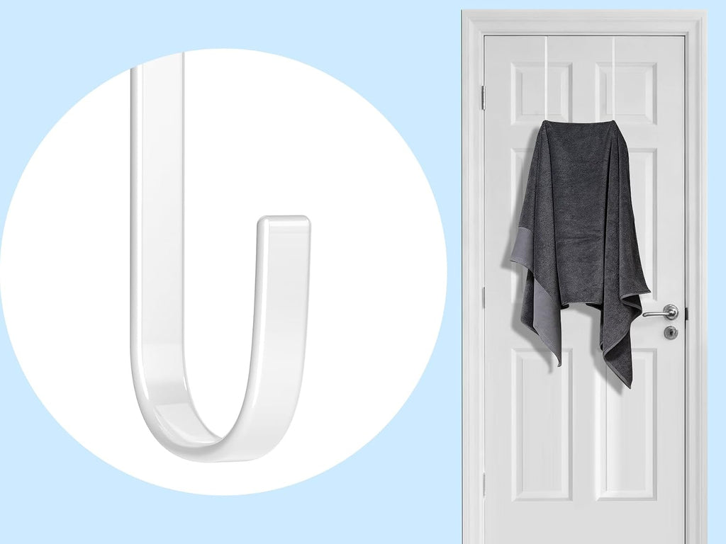 Single Long Over Door Steel Hooks 4 Pack Fit 1-3/8" Door 12" White