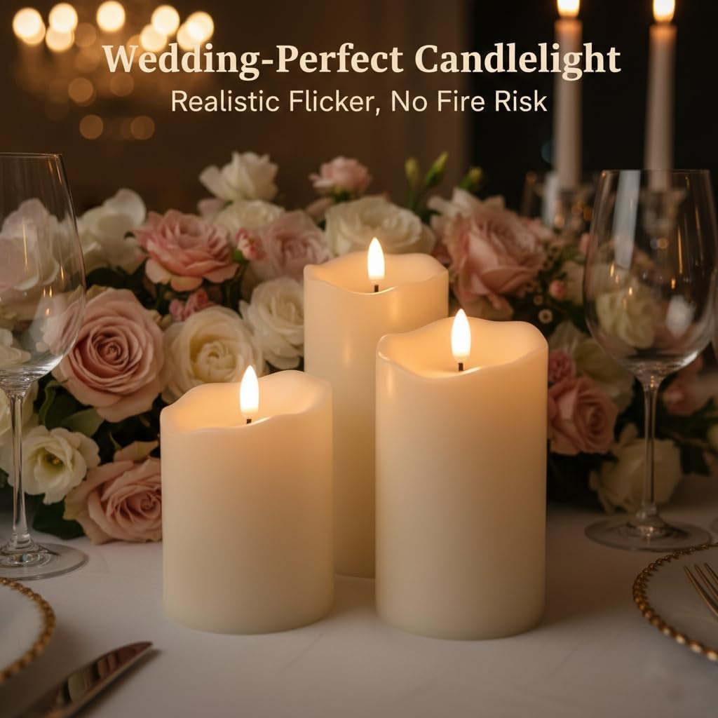 ANGELLOONG Flickering Flameless Candles with Remote, Fake Candles Set of 3