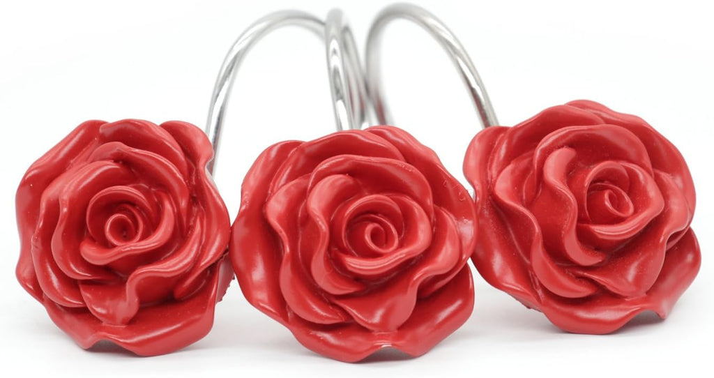 BEAVO 12 Pcs Flower Shower Curtain Hooks, Rose Shower Hooks
