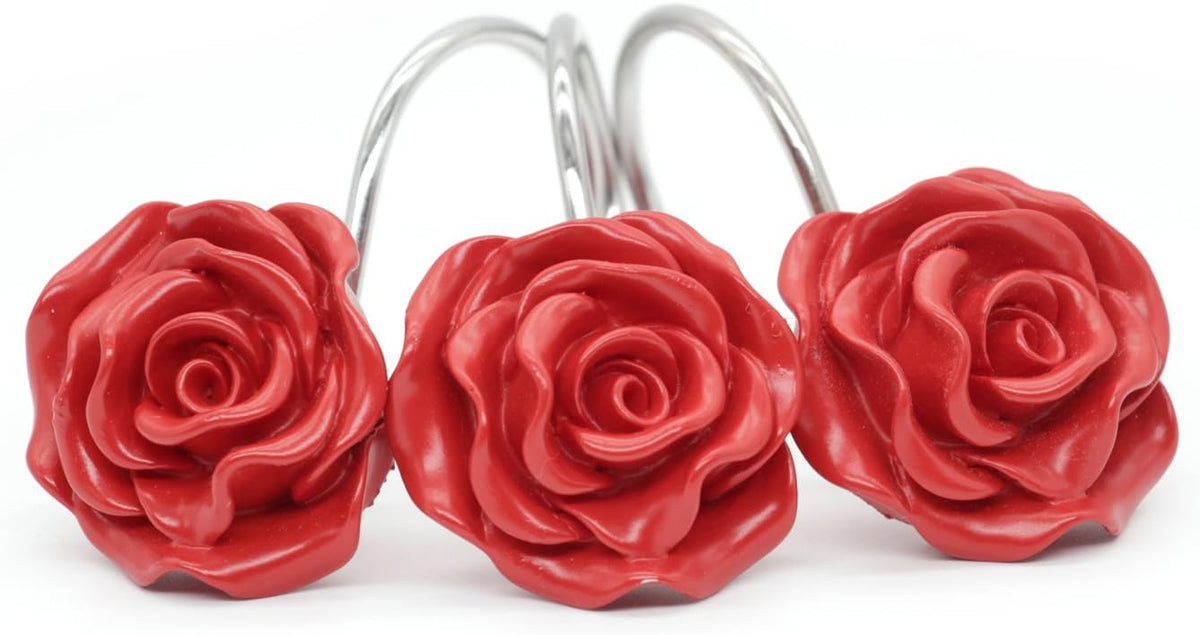 BEAVO 12 Pcs Flower Shower Curtain Hooks, Rose Shower Hooks