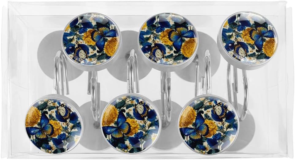 12 Pcs Butterfly Round Shower Curtain Hooks Stainless Steel Decorative Hanger Rings for Bathroom Kitchen Bedroom Curtain Rods