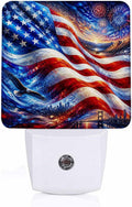 LED Night Light Lamp with Smart Sensor Dusk to Dawn Sensor,Dynamic Flowing Style Patriotic American Flag Red White and Blue Colors Blend Overlap Night Light Daylight White,0.5W Plug-into Wall