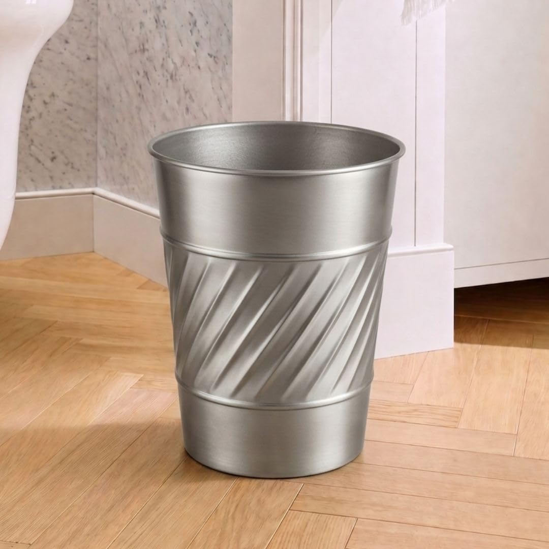 Monarch Abode Metal Bathroom Trash Can – Waste Basket for Bedroom, Office Desk, & Dorm, Handcrafted Wave Embossed, Durable Decorative Pewter Small Trash Can Bathroom Garbage Bin Wastebasket