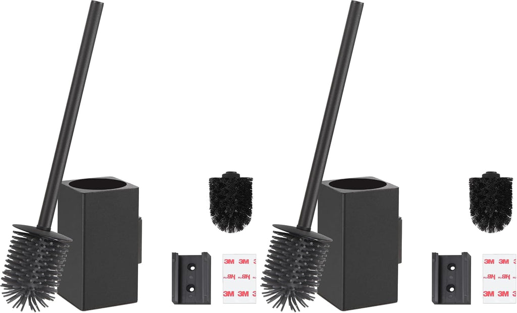 BVL Toilet Brush and Holder Black Toilet Bowl Brush for Ceaning with Stainless Steel Handle Wall Mounted (Pack of 2)