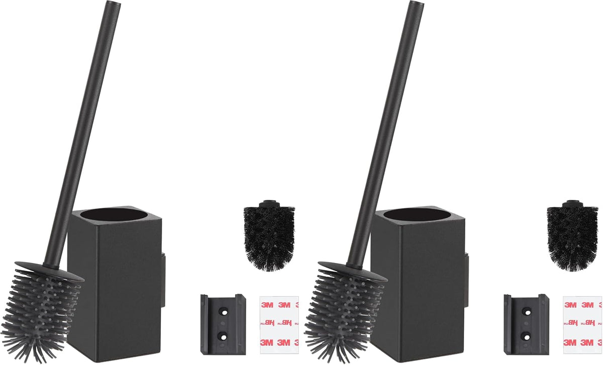 BVL Toilet Brush and Holder Black Toilet Bowl Brush for Ceaning with Stainless Steel Handle Wall Mounted (Pack of 2)