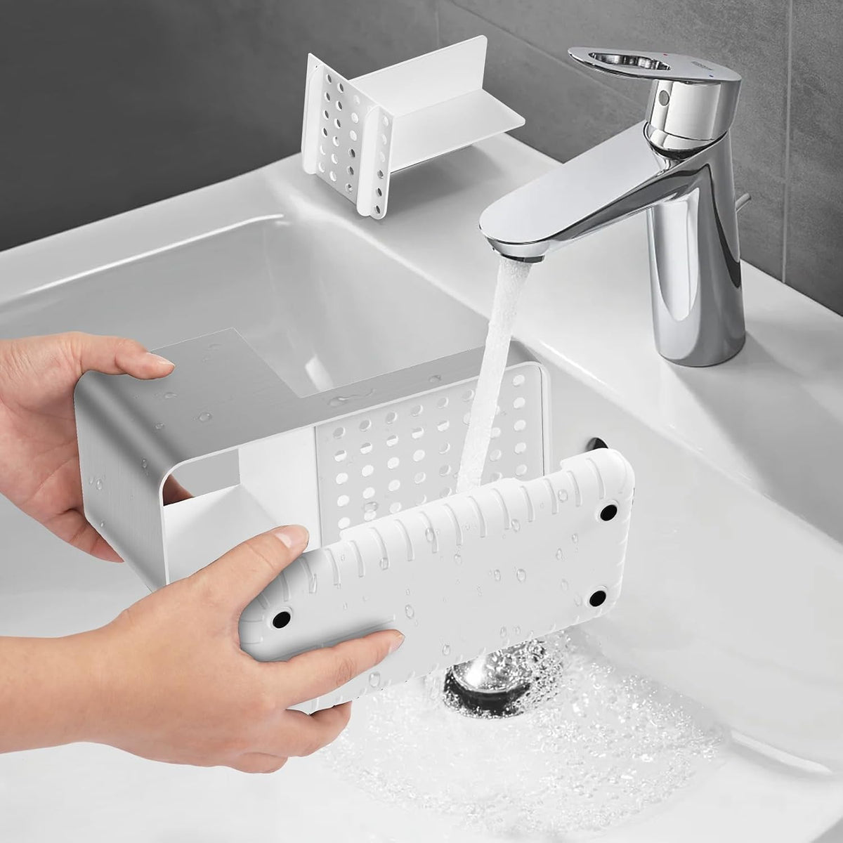 Toothbrush Holders for Bathroom Countertop Organizer (Brushed Silver Grain)