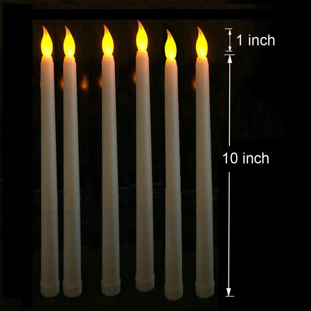 Pack of 12 Remote Flameless LED Taper Candles with Yellow Flickering Light,Realistic Plastic 11 inch Long White Battery Operated Candlestick for Halloween Christmas