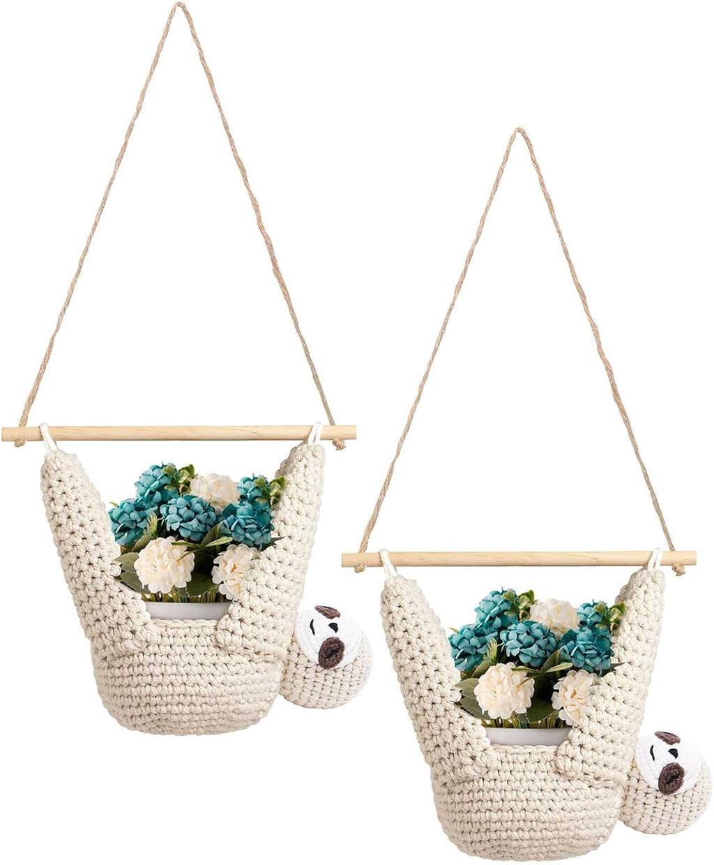 2Pcs Macrame Plant Hanger Crochet Sloth Hanging Planter Sloth Gifts,5 Inch Animal Wall Hanging Plant Holder for Plant Sloth Lovers, Home Decor Indoor Outdoor Plants Succulent Gifts (2)