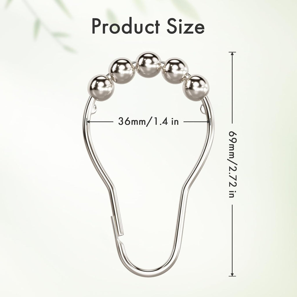 Amazer Shower Curtain Rings, Set of 12, Rust-Resistant Metal Shower Hooks Ring Shower Rings for Curtain Rolling Shower Curtain Hooks for Bathroom Shower Rod Shower Curtain Hangers, Nickel