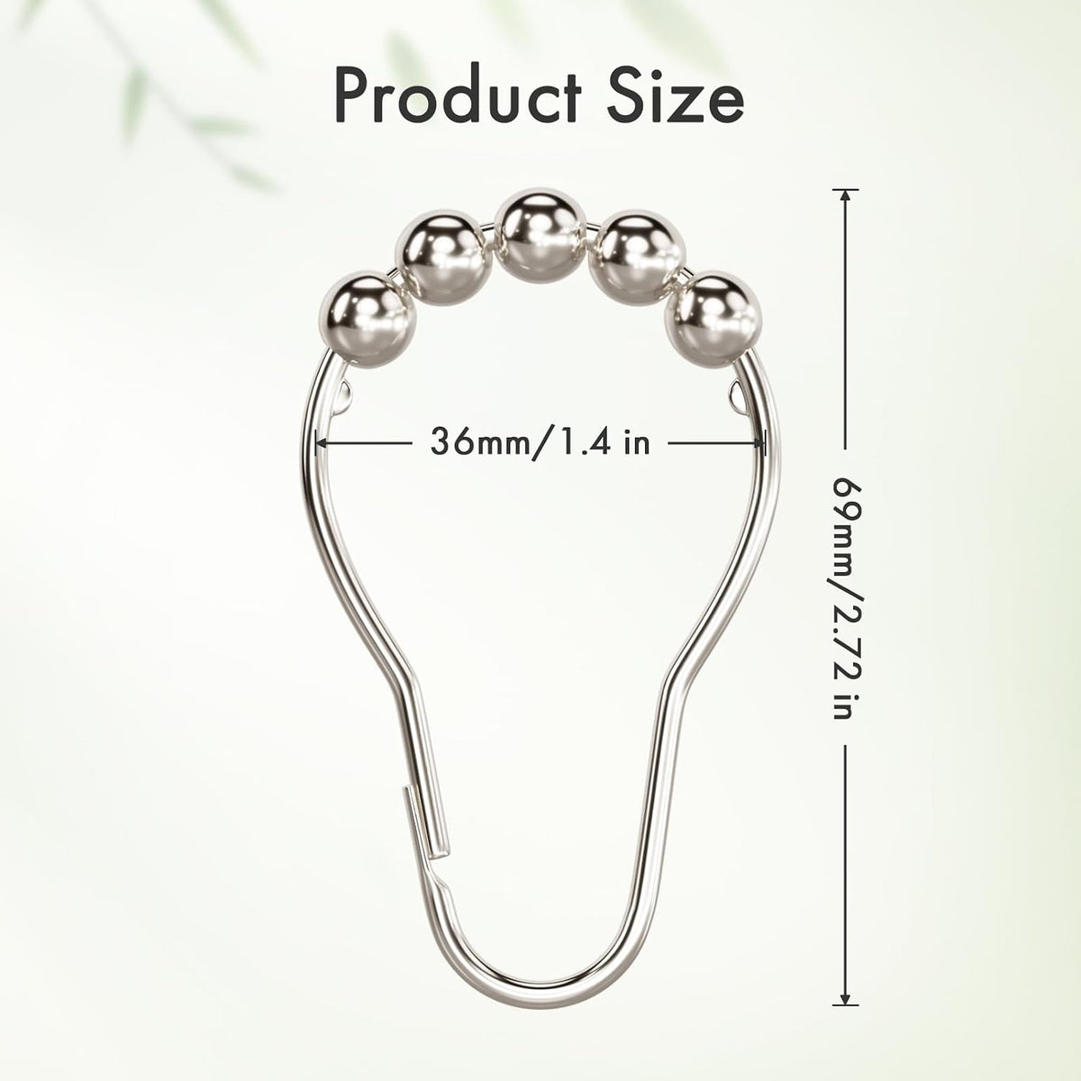 Amazer Shower Curtain Rings, Set of 12, Rust-Resistant Metal Shower Hooks Ring Shower Rings for Curtain Rolling Shower Curtain Hooks for Bathroom Shower Rod Shower Curtain Hangers, Nickel