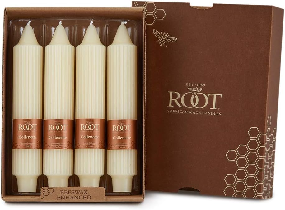 Root 4-Count Unscented Grecian Collenette Candles, 7-Inch, Ivory