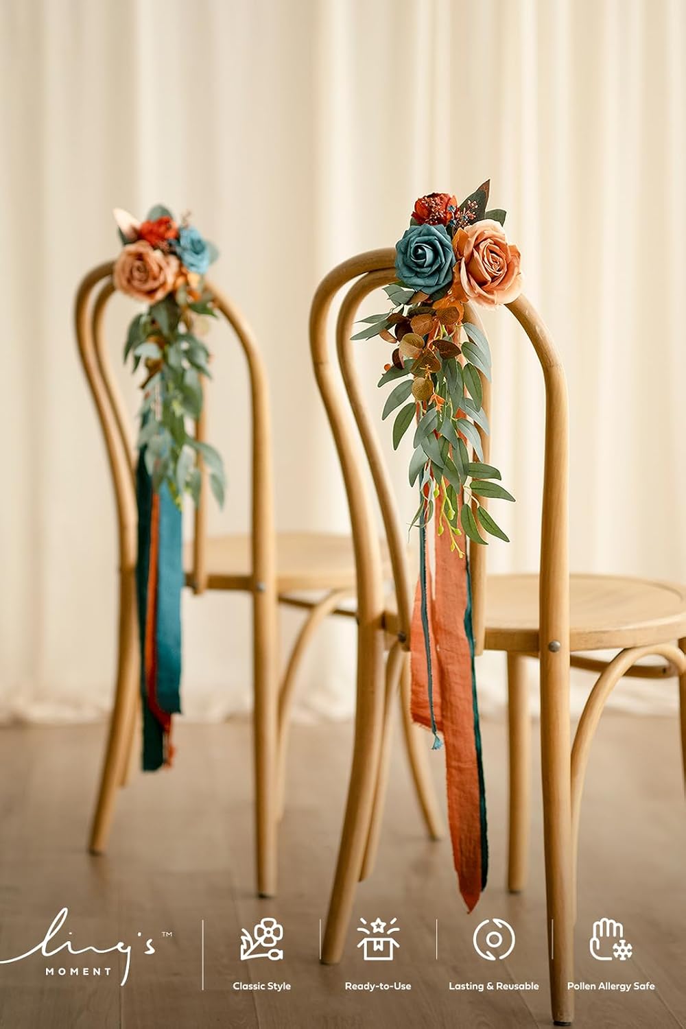 Ling's moment Pew Decorations for Fall Weddings, Teal Orange Aisle Flowers