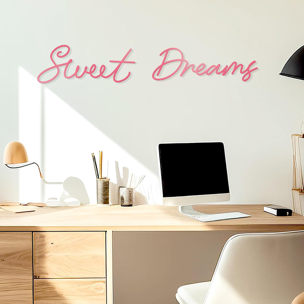 Zzbakress Sweet Dreams Metal Bedroom Wall Decor, Pink,Farmhouse