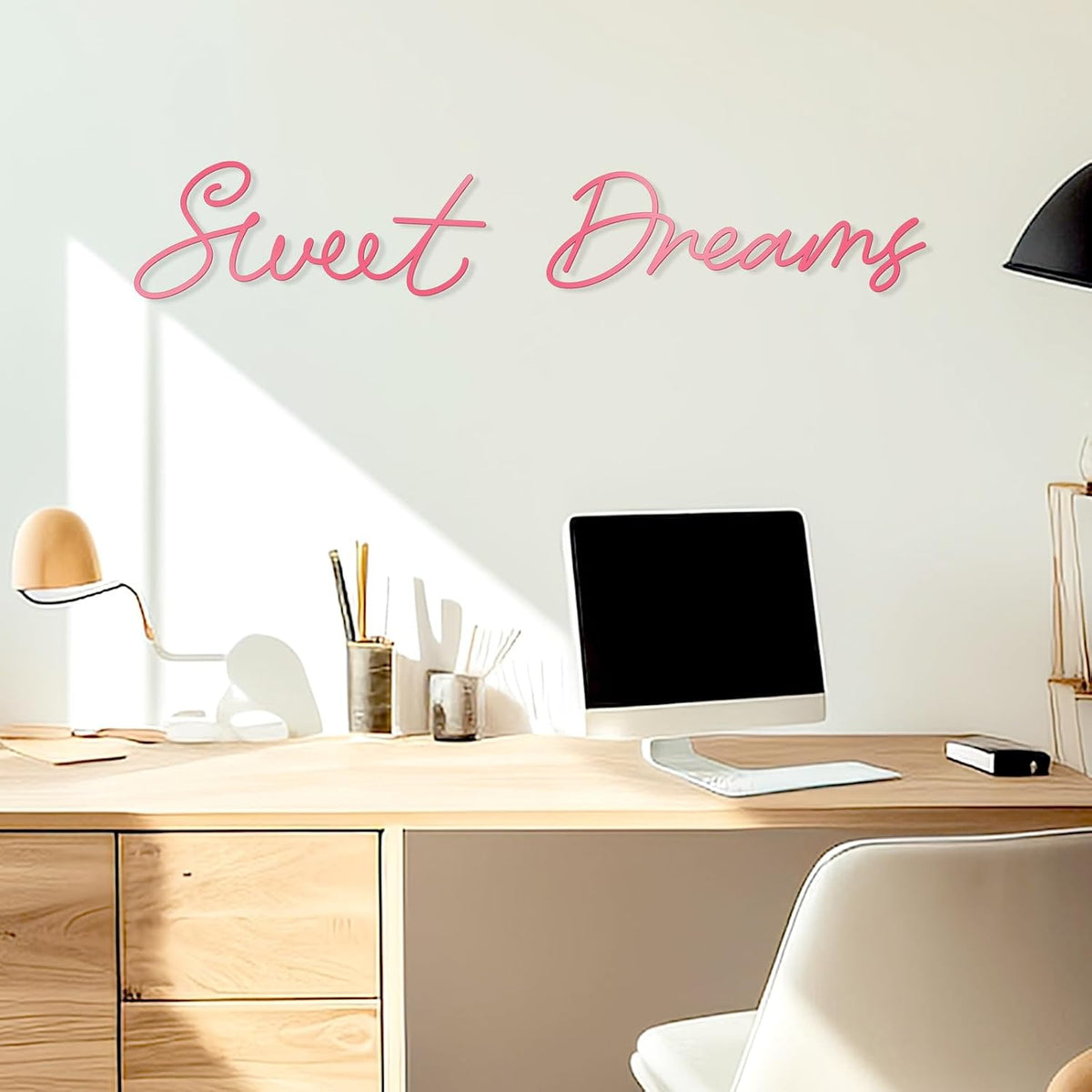 Zzbakress Sweet Dreams Metal Bedroom Wall Decor, Pink,Farmhouse