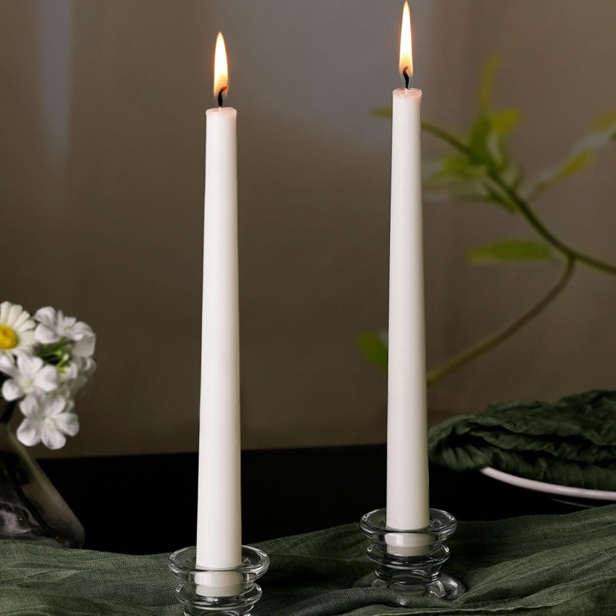 Soy Wax Taper Candles, 10 Inch White Unscented Taper Candles, 2 Pack