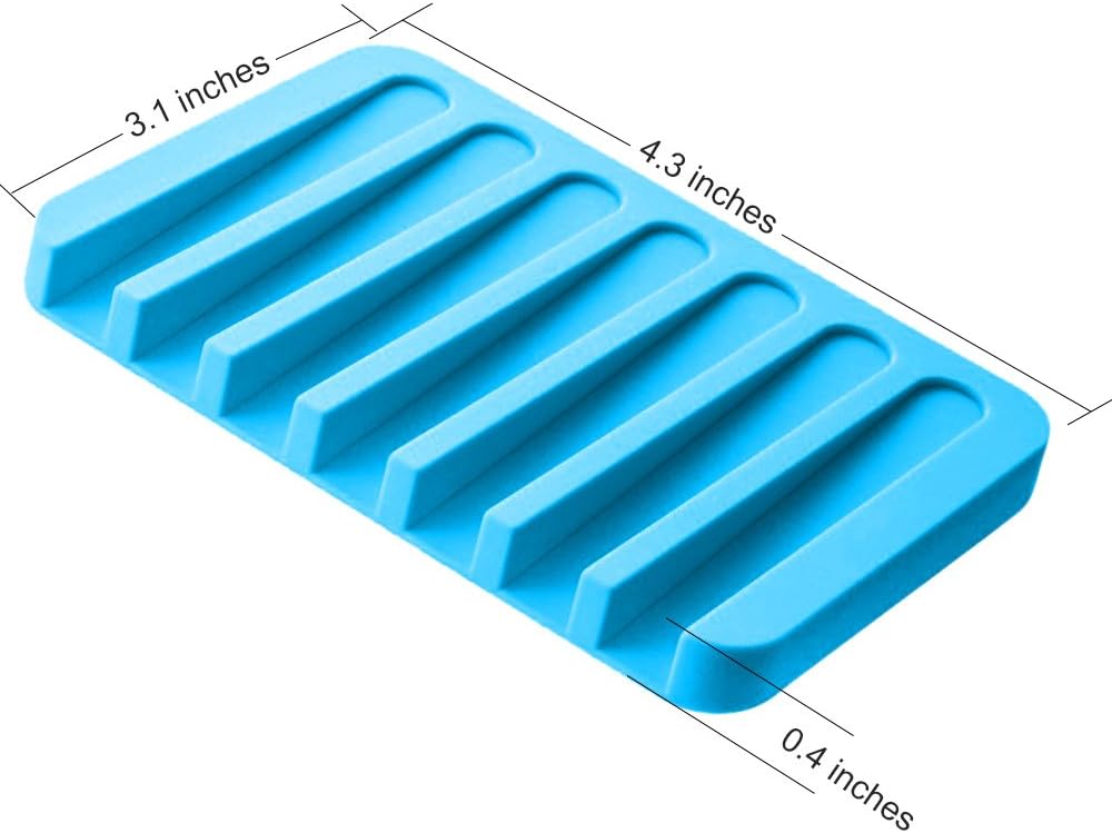Anwenk Soap Dish Waterfall Soap Saver Tray Soap Holder Drainer for Shower/Bathroom/Kitchen/Counter Top, Keep Bars Dry & Clean,Easy Cleaning, Flexible Silicone-Blue,3 Pack