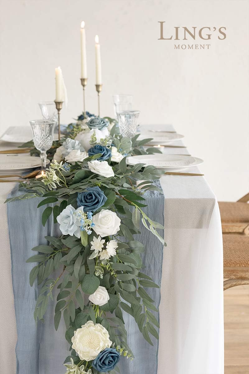 Ling's moment Dusty Blue Artificial Flower Garland Wedding Arch 6 FT