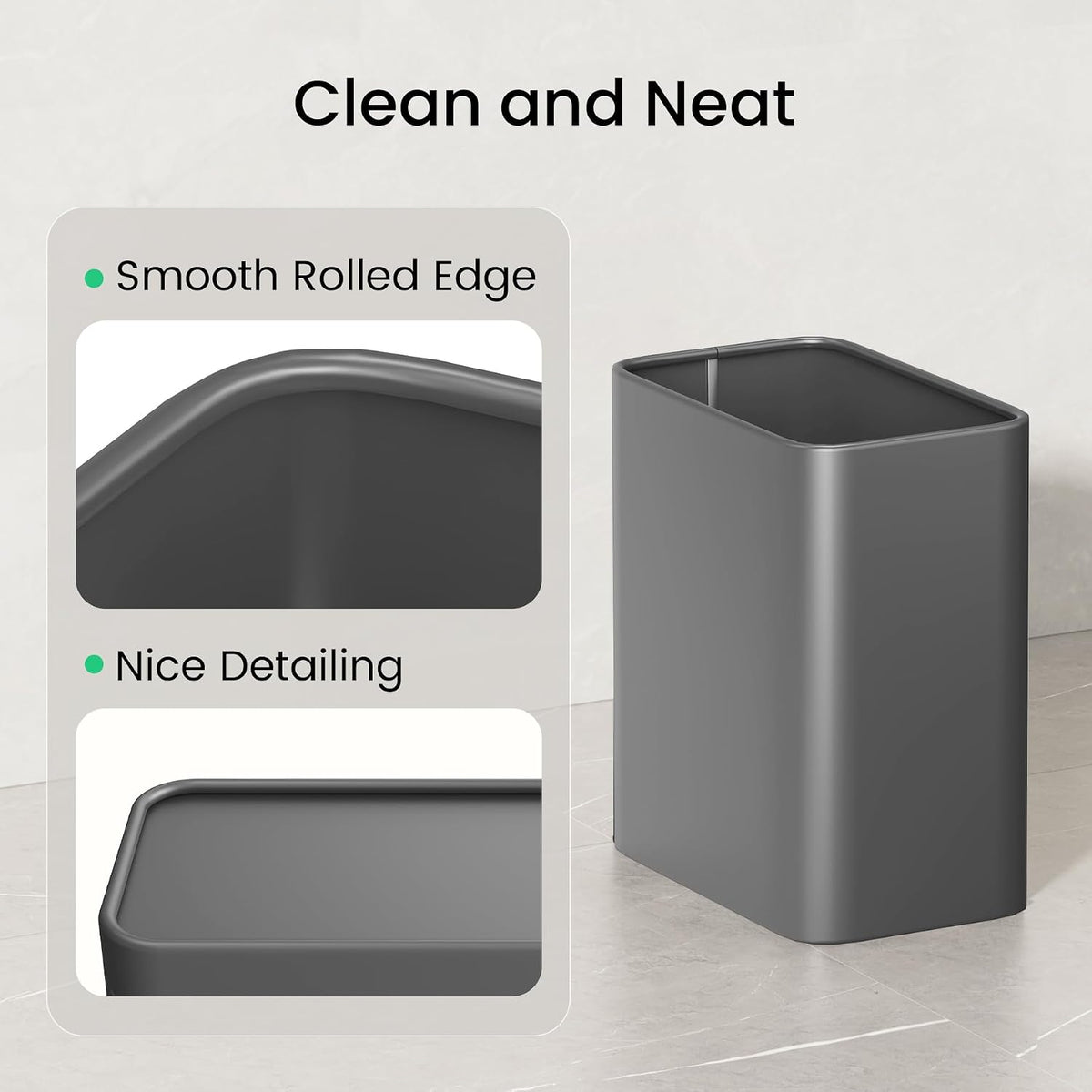 Cesun Small Bathroom Trash Can, 2.1 Gallons, Under Sink Wastebasket, Gray
