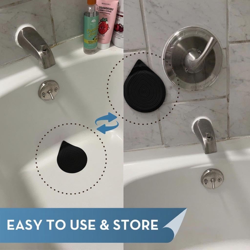 Drain Hair Catcher & Stopper Combo – Tub ShowerRing + StopRing Set for Bathtub & Sink | Stainless Steel Strainer + Silicone Drain Plug | Clog-Free, Universal Fit (Black, 2 Pack)