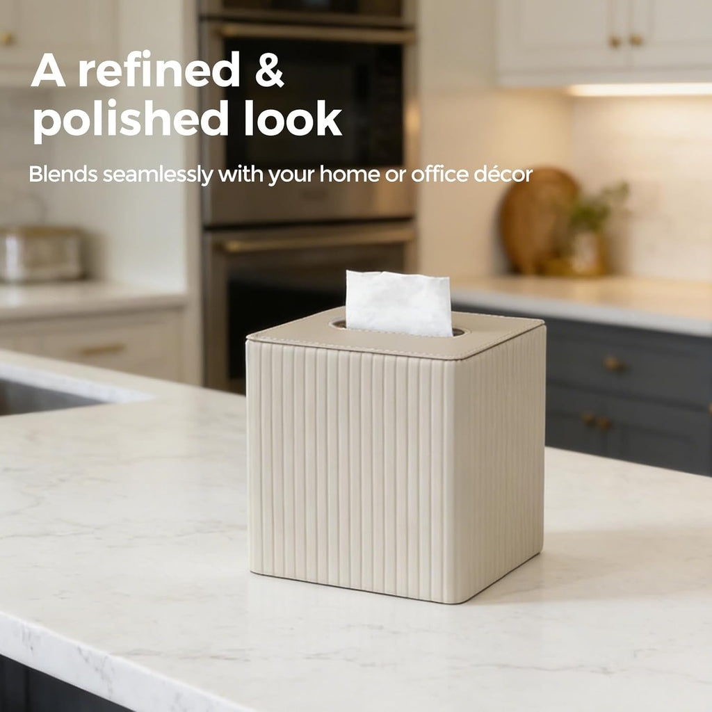 Leather Tissue Box Cover Square，Tissue Box Holder Compatible with Kleenex