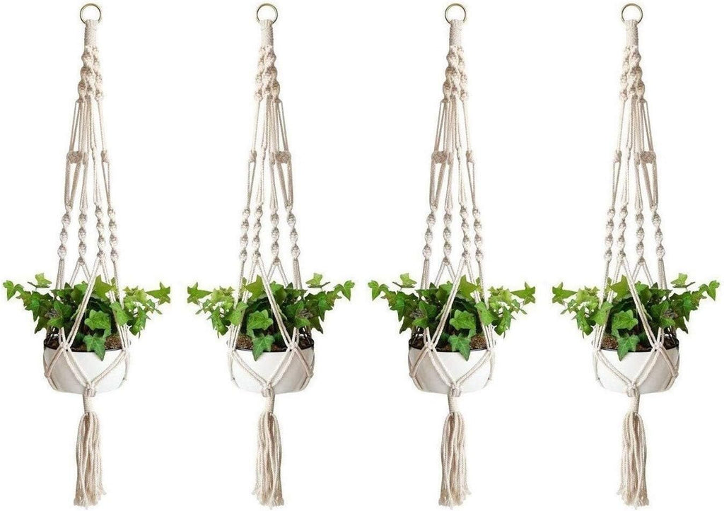 Macrame Plant Hanger Basket Liners Cotton Rope 40 inch 4 Legs, Elegant for Home Garden, Patio and Office, Indoor & Outdoor Decoration (4 Packs)