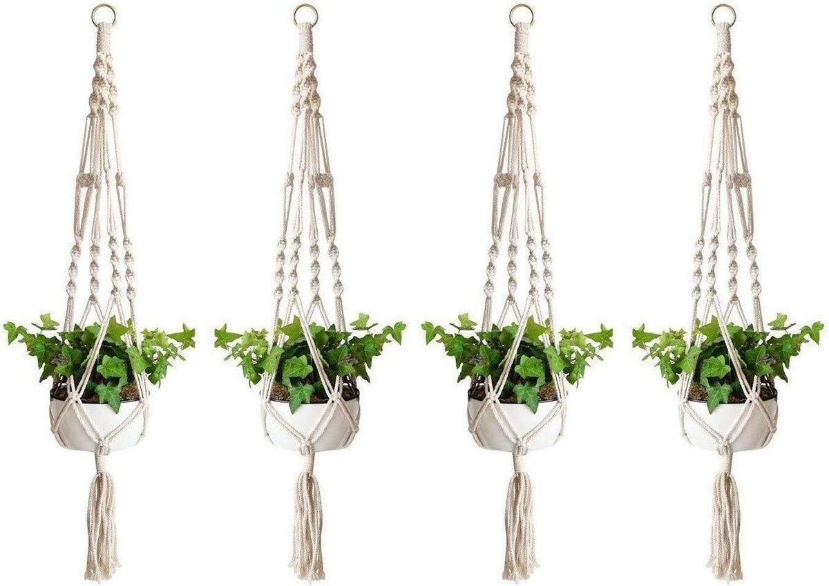 Macrame Plant Hanger Basket Liners Cotton Rope 40 inch 4 Legs, Elegant for Home Garden, Patio and Office, Indoor & Outdoor Decoration (4 Packs)