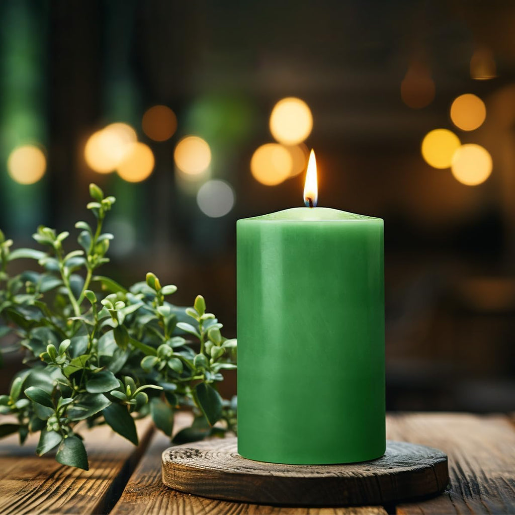 12 Pack 2x3 Hand Poured Dripless Pillar Candles, Green Soy Candles