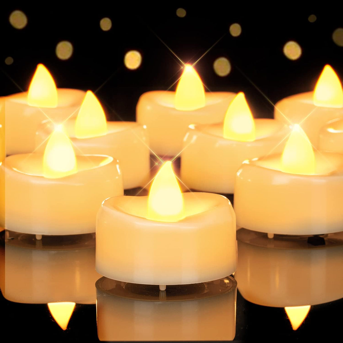merrynights Flameless Candles, 50 Pack LED Tea Lights Candles Battery Operated, Last 200+ Hrs Flickering Tea Lights, Flameless Tealight Candles for Halloween Diwali Fall Christmas Wedding