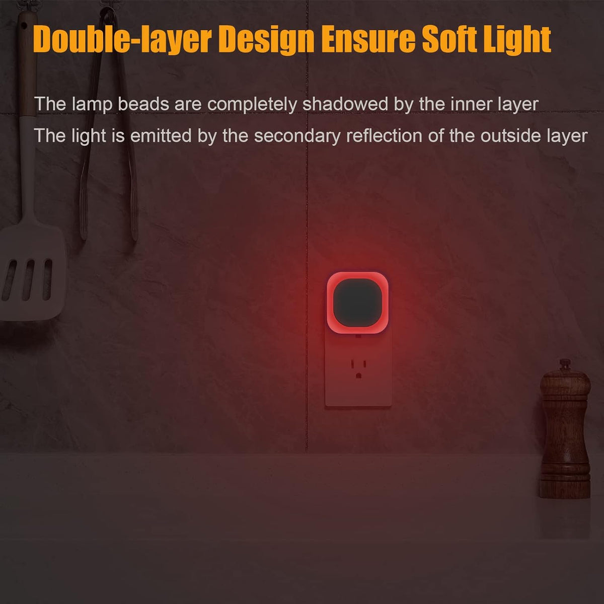 YUNLEX 2 Pack Red Night Light Plug into Wall, Dim Glow for Sleep, Eye-Care