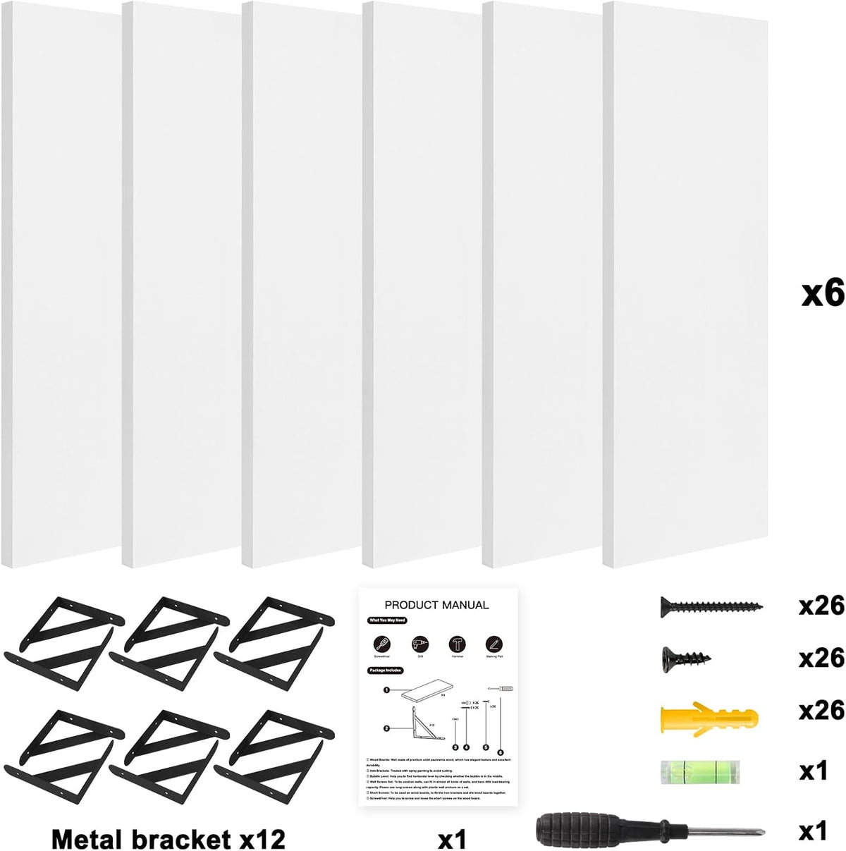 YGEOMER 16.5 Inch Floating Shelves for Wall Home Decor, White, Set of 6