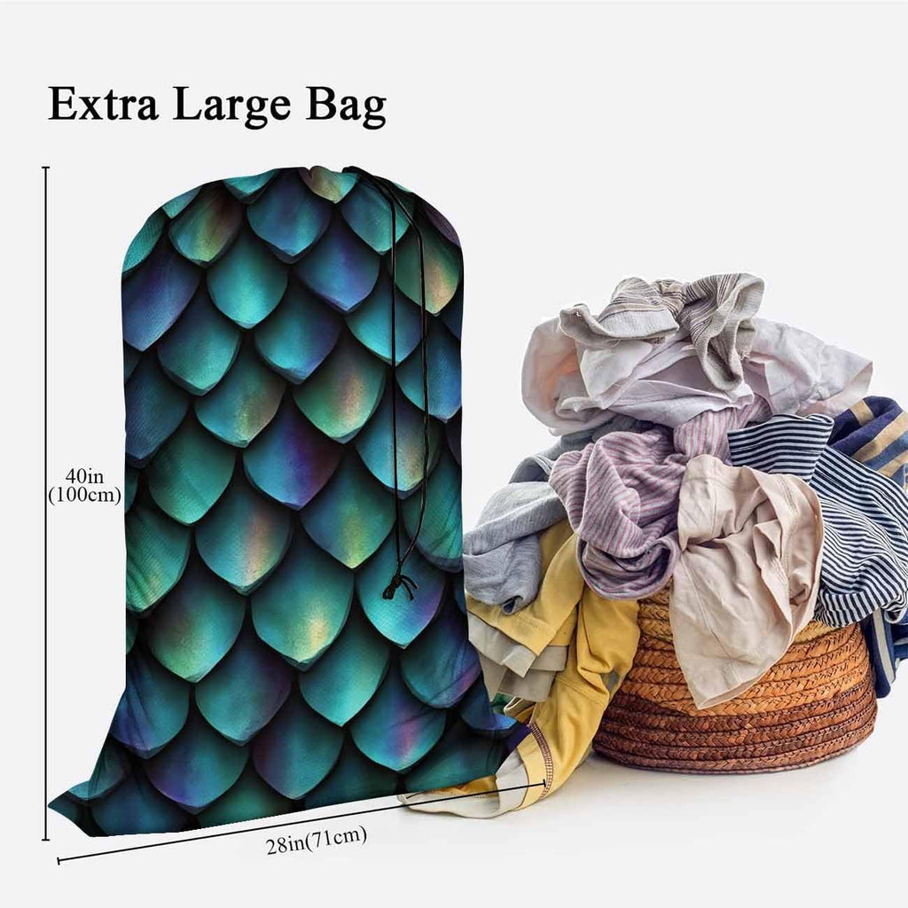 Swono Animal Skin Laundry Bags for Travel, Home, Camping and Gym 3D Print Seamless Texture of Dragon Scales 28" x 40", Football Grid Oxford Cloth