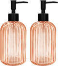 Pack of 2 Glass Soap Dispenser with Black Pump, 400 ml Refillable Pump Dispenser for Kitchen, Bathroom, Laundry Room, Liquid Glass Bottle for Washing Up Liquid, Shampoo, Conditioner (Orange)