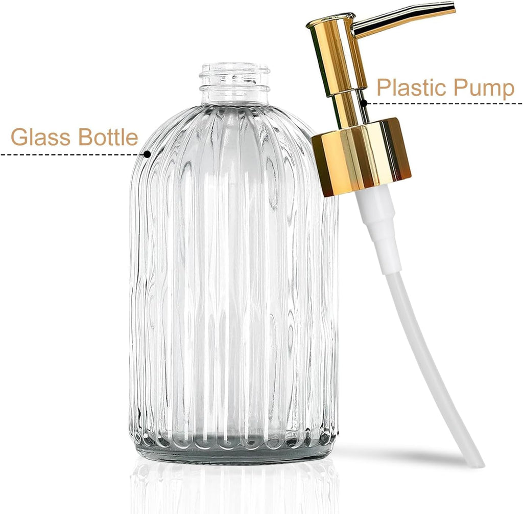 14Oz Clear Glass Soap Dispenser with Plastic Pump, for Kitchen, Bathroom