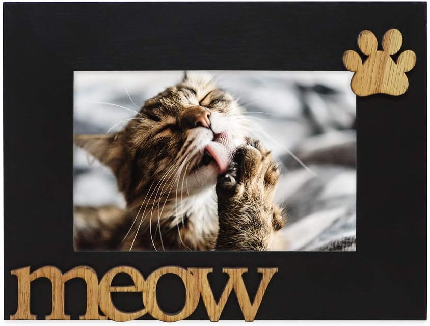 Isaac Jacobs 4x6 Black Wood Sentiments Cat Meow” Picture Frame