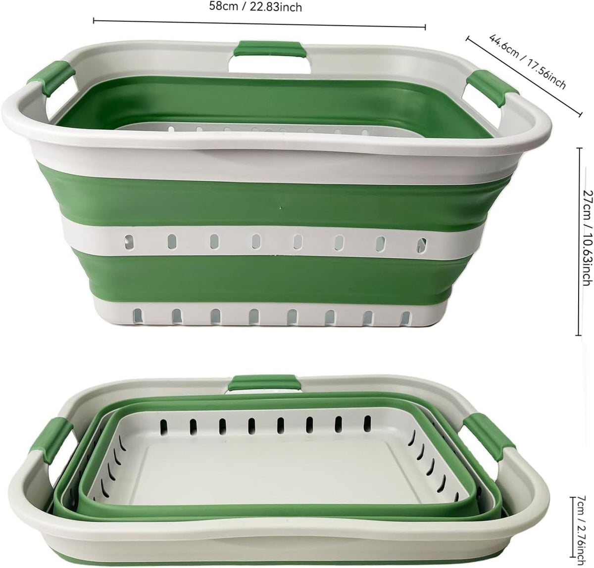 SAMMART 42 (11 Gallons) Collapsible Plastic Laundry Basket, Foldable Pop Up Storage Container/Organizer, Space Saving Hamper, Portable Bin for Dorm Room Bathroom (1, Grey/Dark Sea Green)