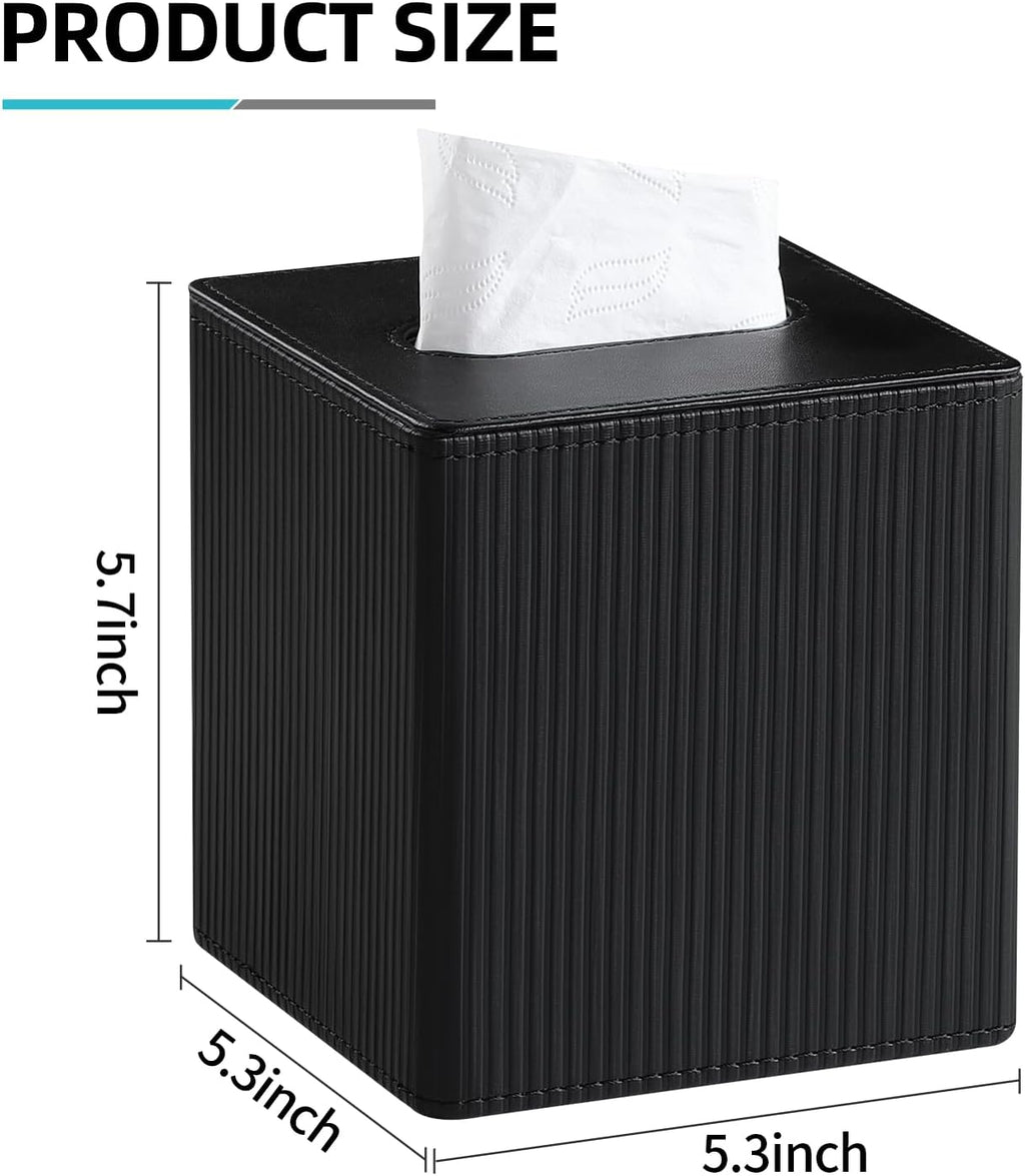 PU Leather Square Tissue Box Cover Tissue Box Holder Cube (Black)