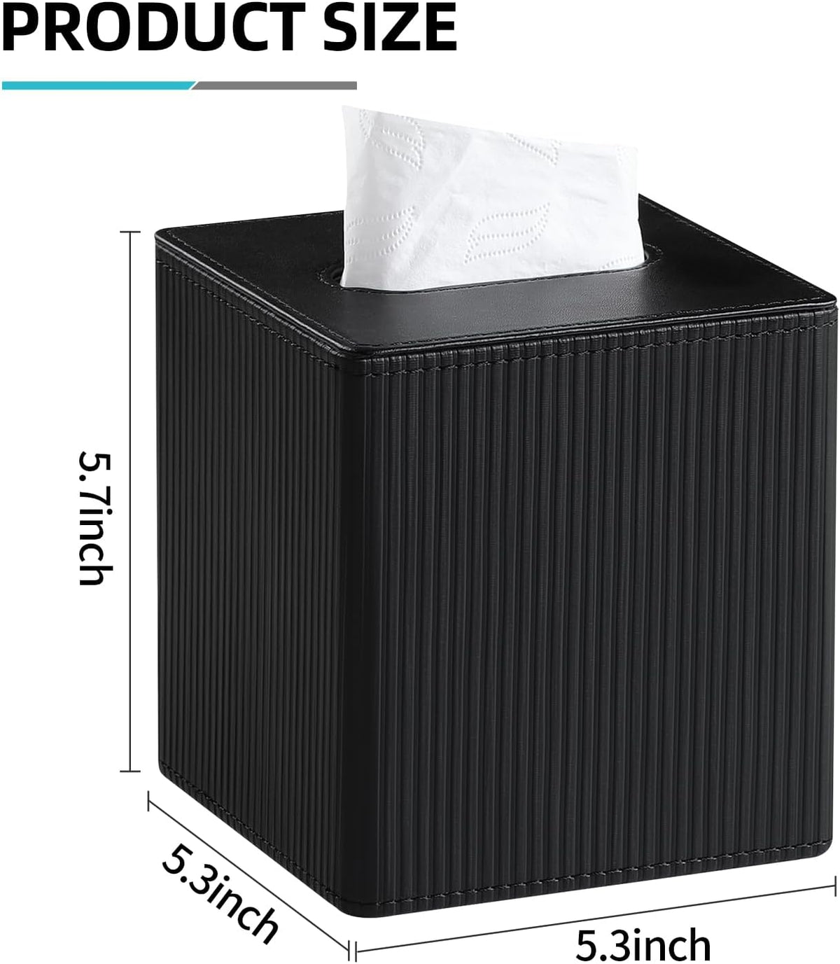 PU Leather Square Tissue Box Cover Tissue Box Holder Cube (Black)
